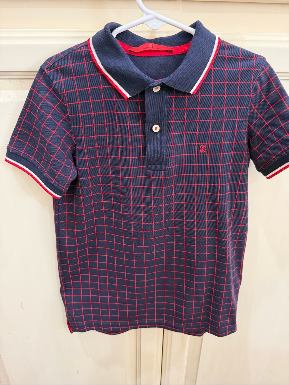 Little boys size 8, size 4 Navy Polo Shirt with Red Grid